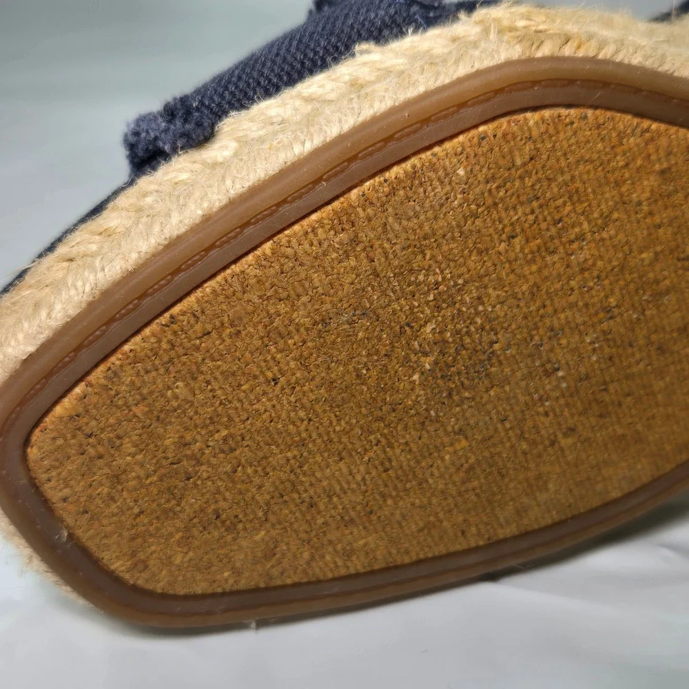 Sandals Wedge Shoes Womens Lucky Brand Menika Navy Blue Canvas Espadrille 8M